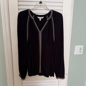 Garnet Hill Black Blouse with Embellished Trim
